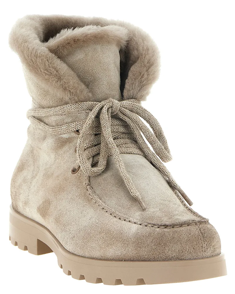 Santoni Suede with Shearling Lining Ankle Boot — Beige Beige