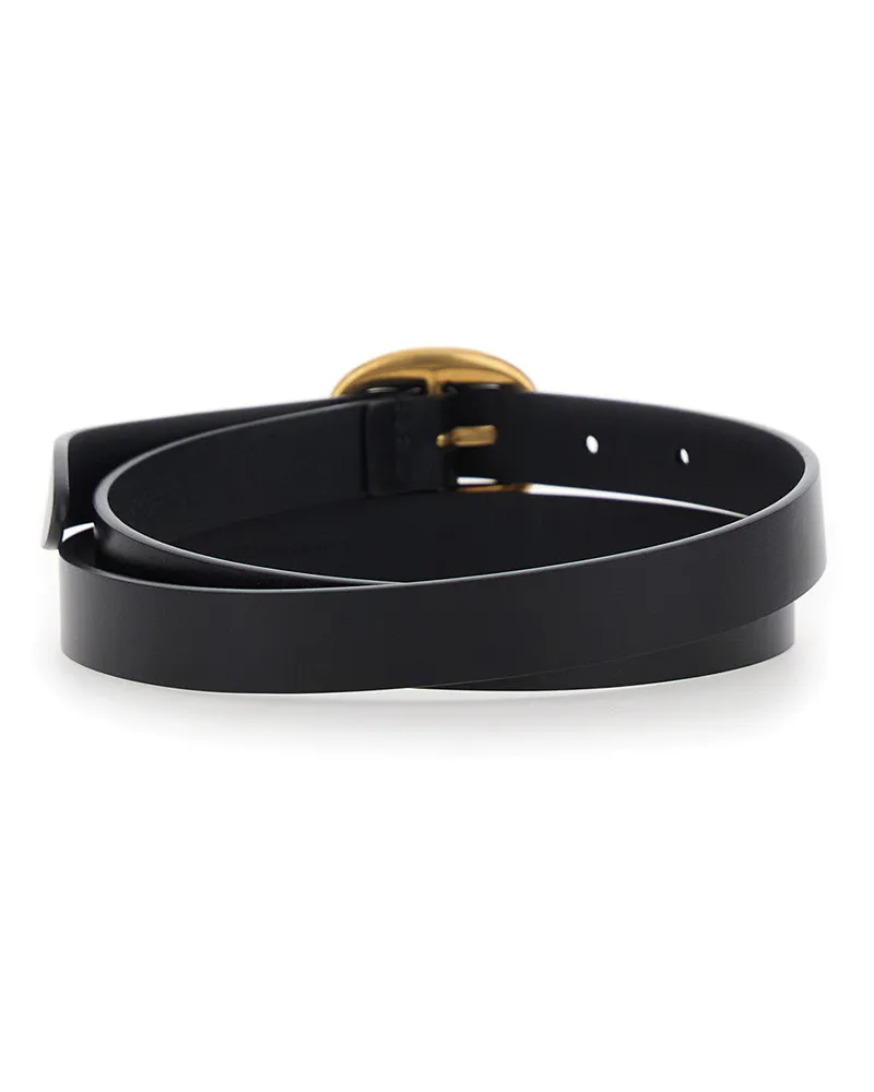 Saint Laurent Women's Belt With Oval Buckle — Black Leather Black