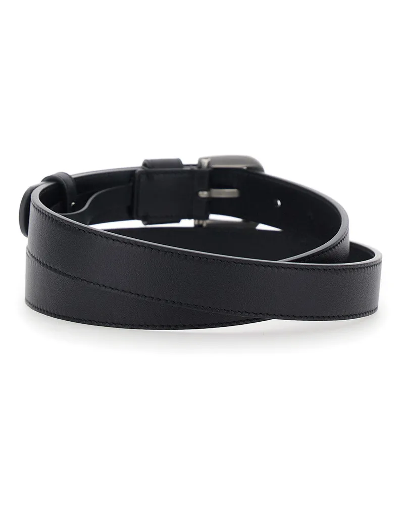 Valentino Garavani Men's Black Leather Belt With Vlogo Plaque Calf Black