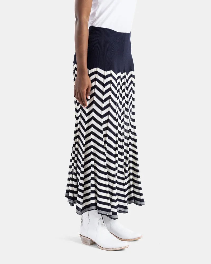 Junya Watanabe Women's Long Chevron Knit Skirt Blue Navy