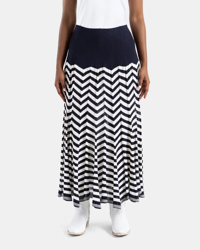 Junya Watanabe Women's Long Chevron Knit Skirt Blue Navy