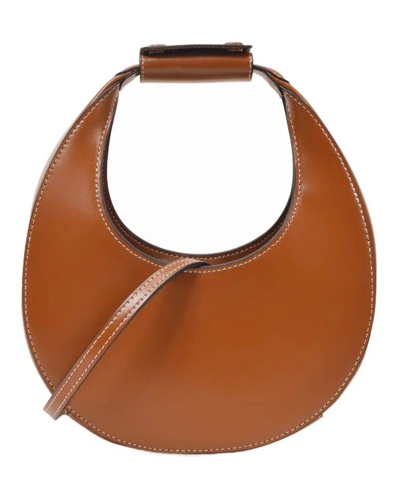 STAUD Women's Mini Moon Handbag Tan Leather Brown Lambskin Handbags-purses Tan