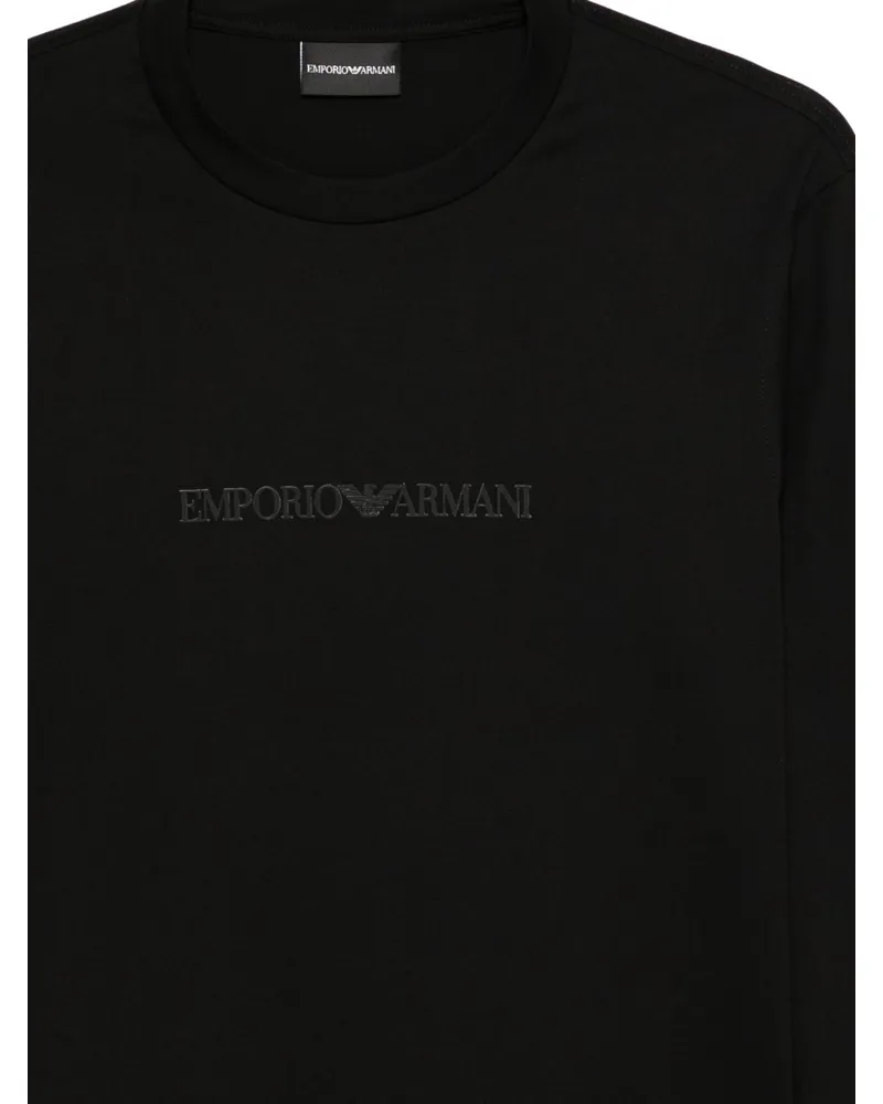 Emporio Armani Logo-Embroidered Cotton T-shirt — Black Black