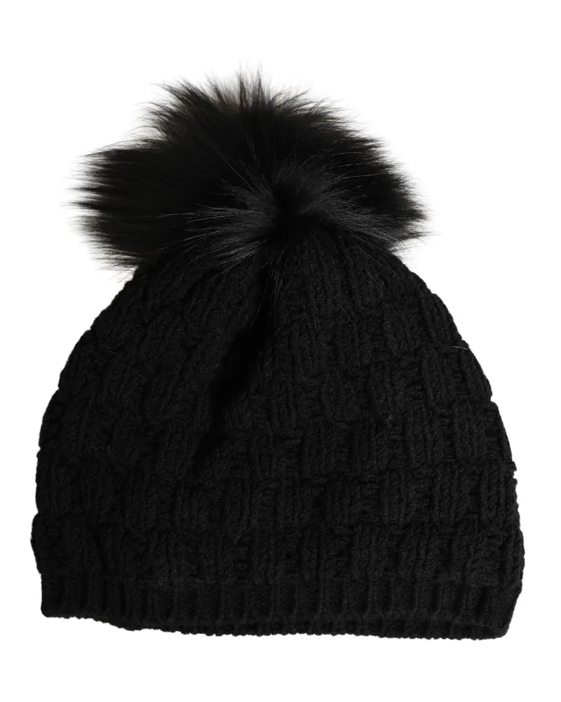Dolce & Gabbana Women's Black Acrylic Knitted Fur Winter Beanie Elastane Wool Accessory Black
