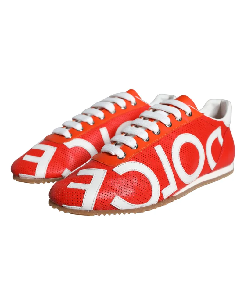 Dolce & Gabbana Women's Red White Leather Logo Casual Sneakers Shoes Red