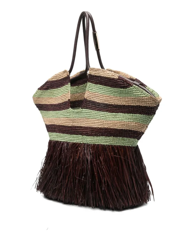 Zimmermann Striped Crochet with Fringe Tote Bag — Burgundy Burgundy