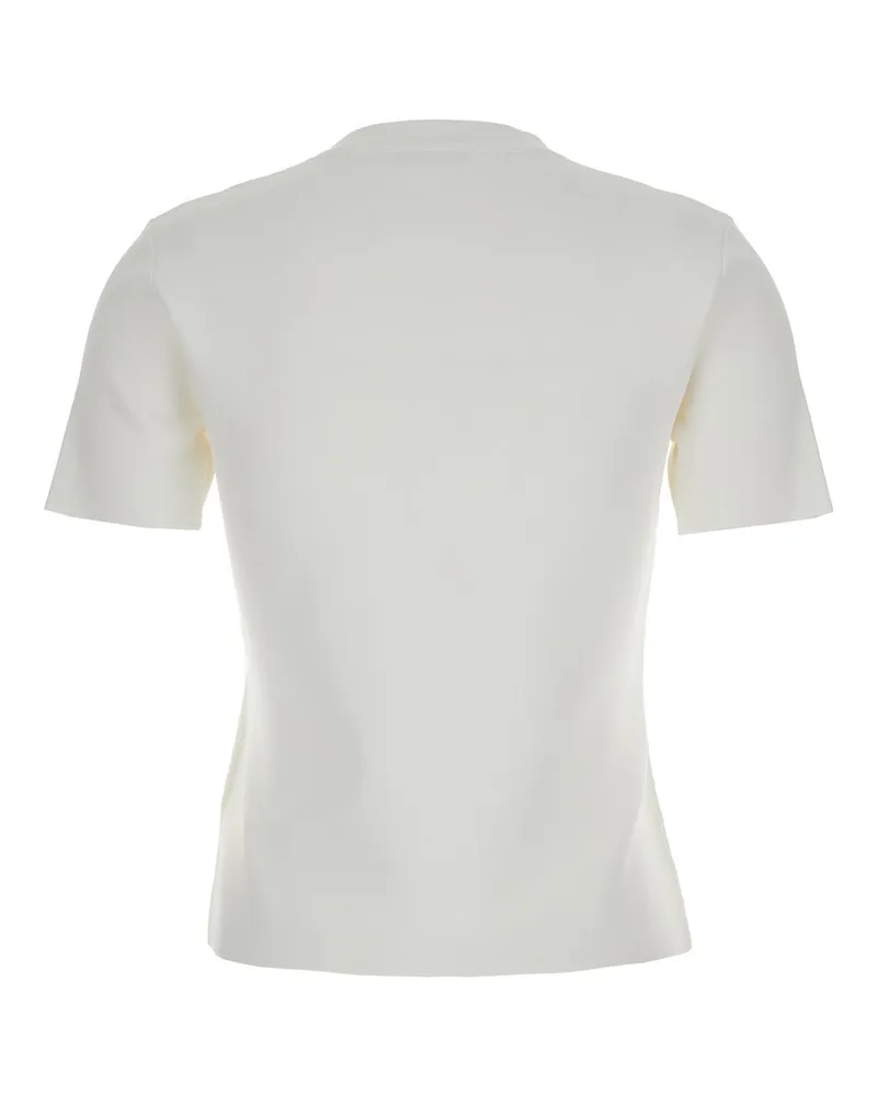 Max Mara Women's White Crewneck T-Shirt With Embroidered Logo Viscose T-Shirts & Jerseys White