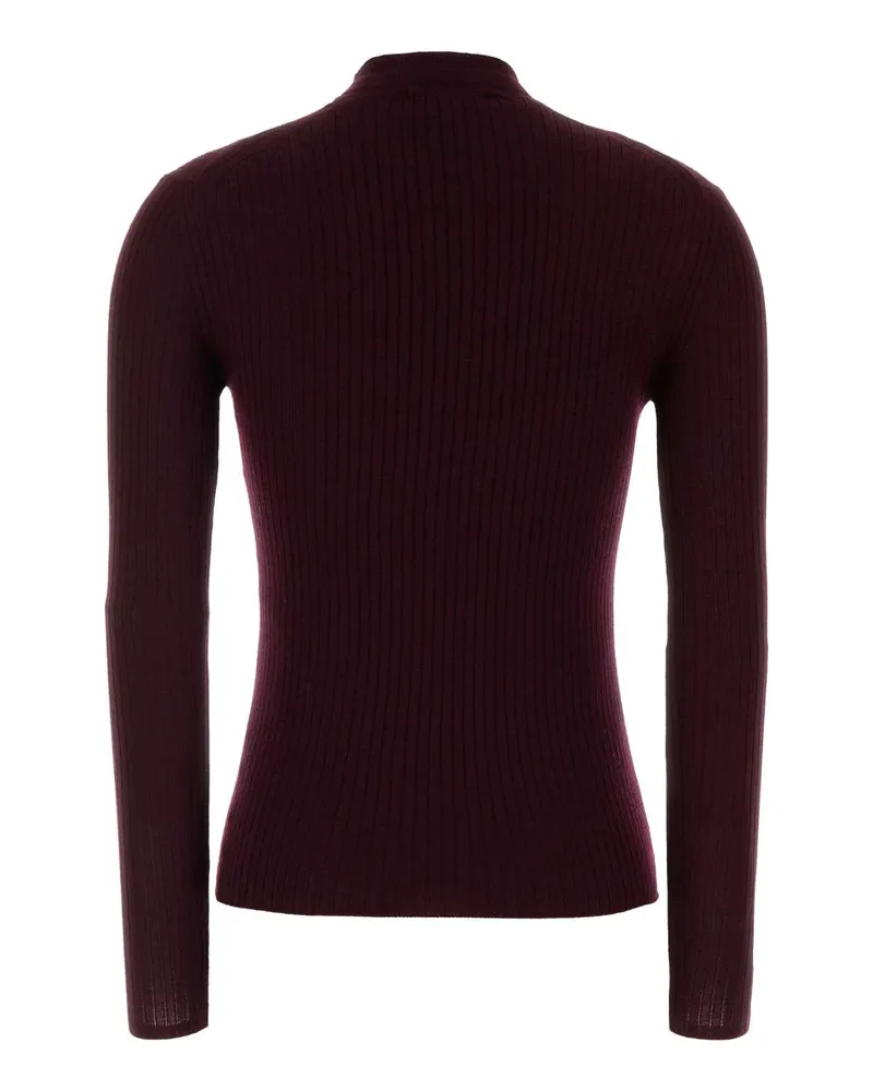 Jil Sander Women's Burgundy Wool Blend Sweater Aubergine Exterior: Silk Maglieria Purple