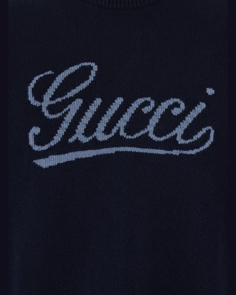 Gucci Men's Crew Neck Sweater Blue Wool Tops Top Navy
