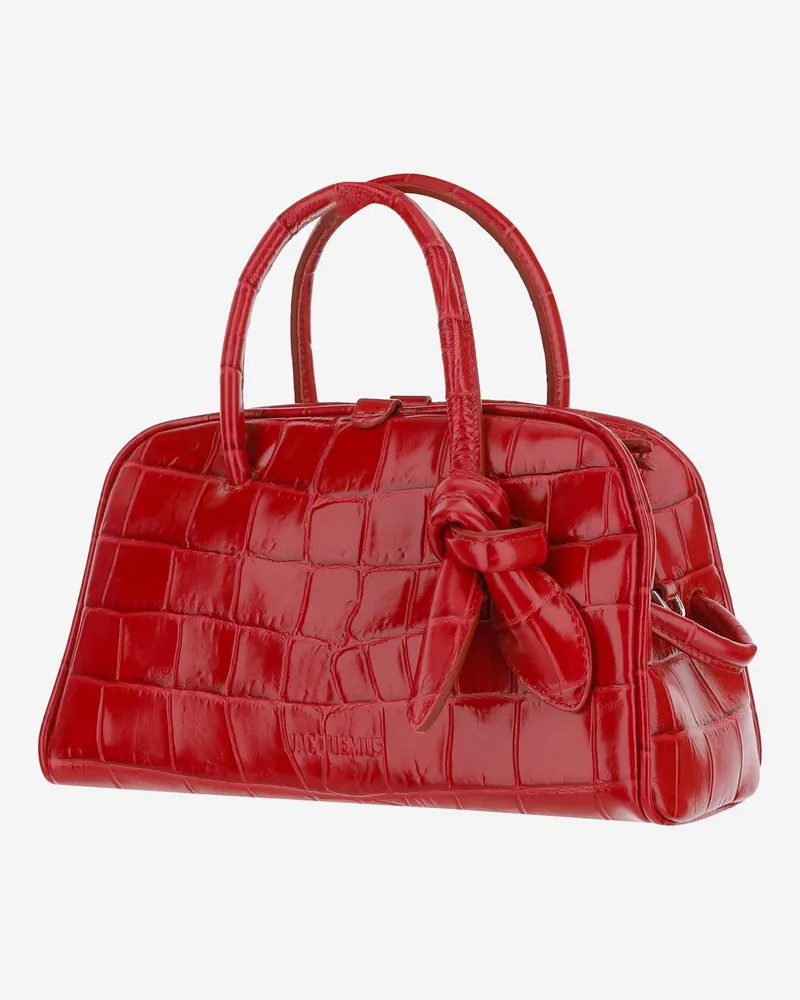 Jacquemus Crocodile-Embossed Calfskin Top Handle Bag — Red Red