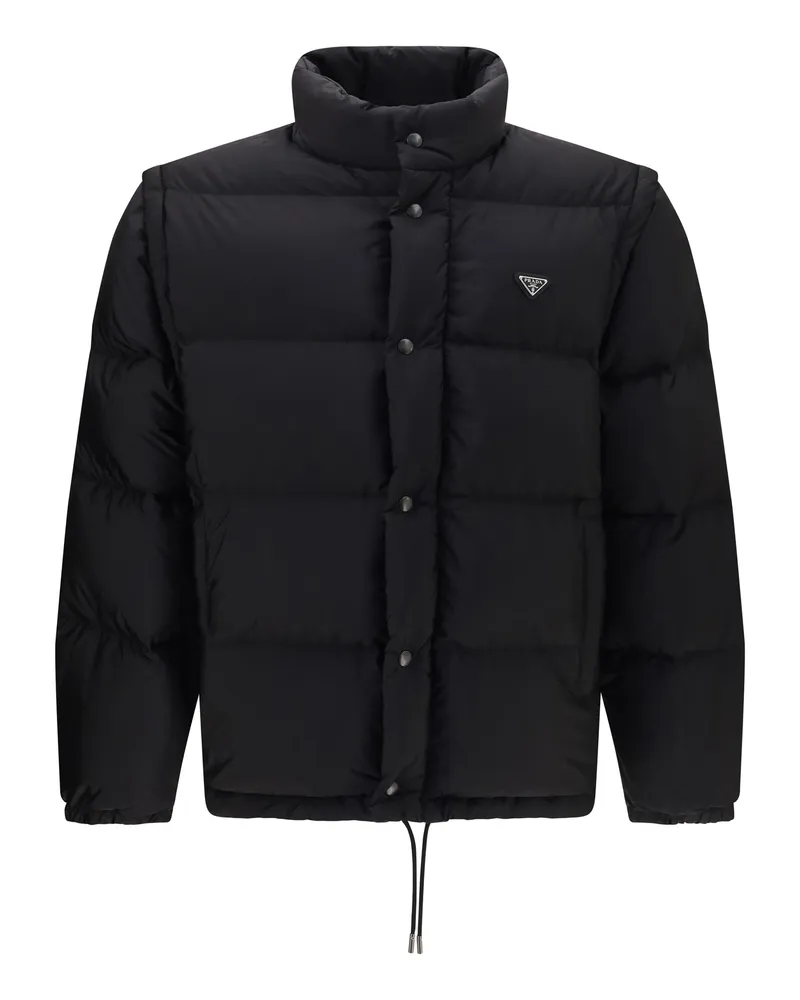 Prada Men Puffer Jacket Re-Nylon Black Inner Goose Down Padded Black