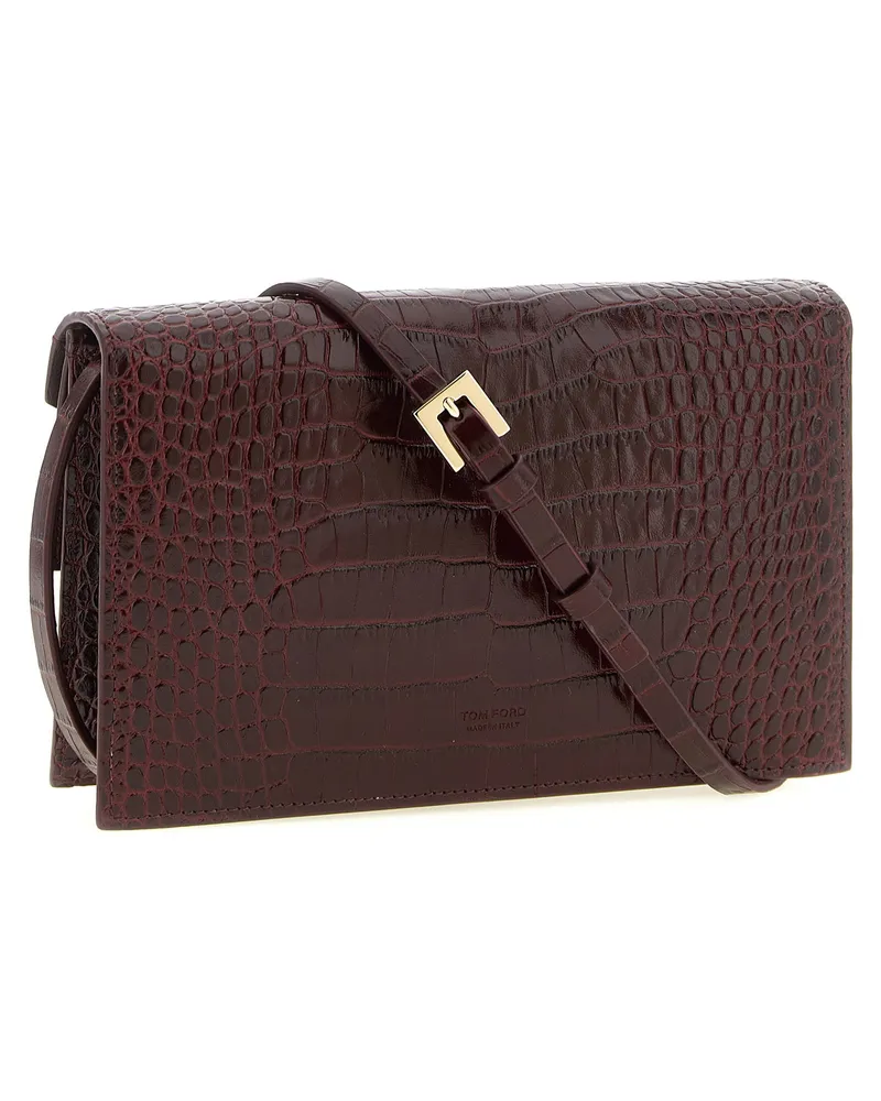 Tom Ford Crocodile-Embossed Calf Leather Clutch — Burgundy Burgundy