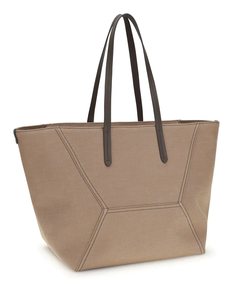 Brunello Cucinelli Women's Canvas Bc Tote Bag Camel Outer: Cotton Shoulder Beige
