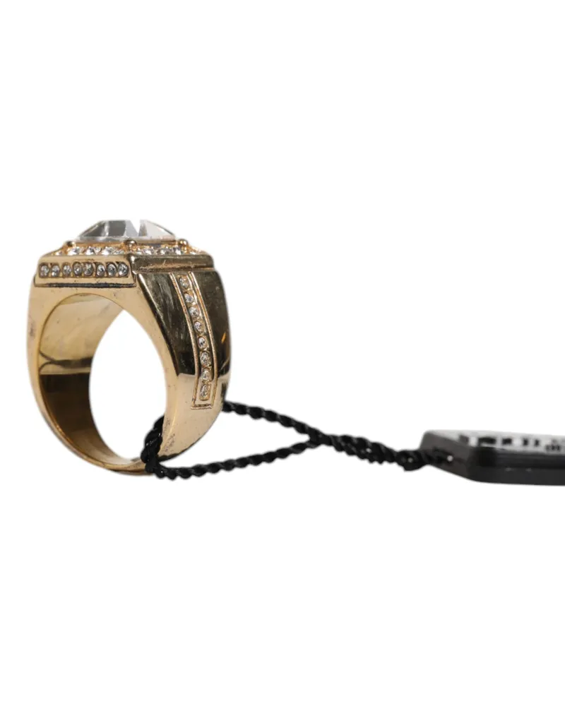 Dolce & Gabbana Men's Gold Tone Sterling Silver 925 Crystals Ring Glass Gold