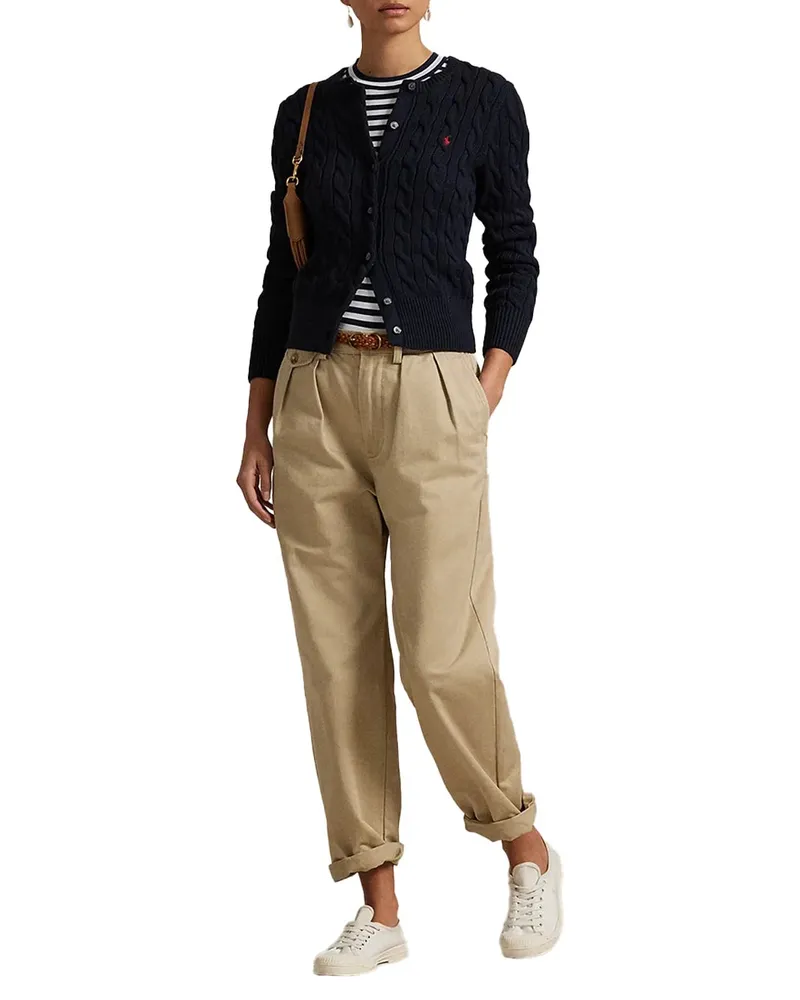 Ralph Lauren Cable-Knit Crewneck Cardigan — Navy Navy