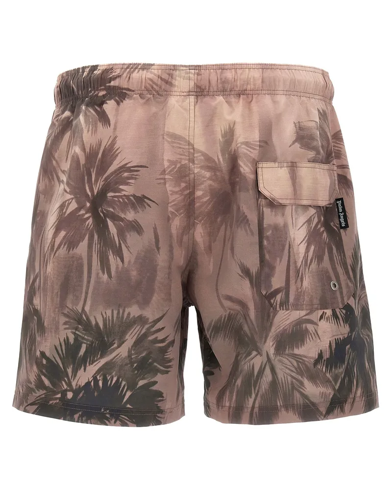 Palm Angels Sunset Palms Print Swim Shorts — Brown Taupe