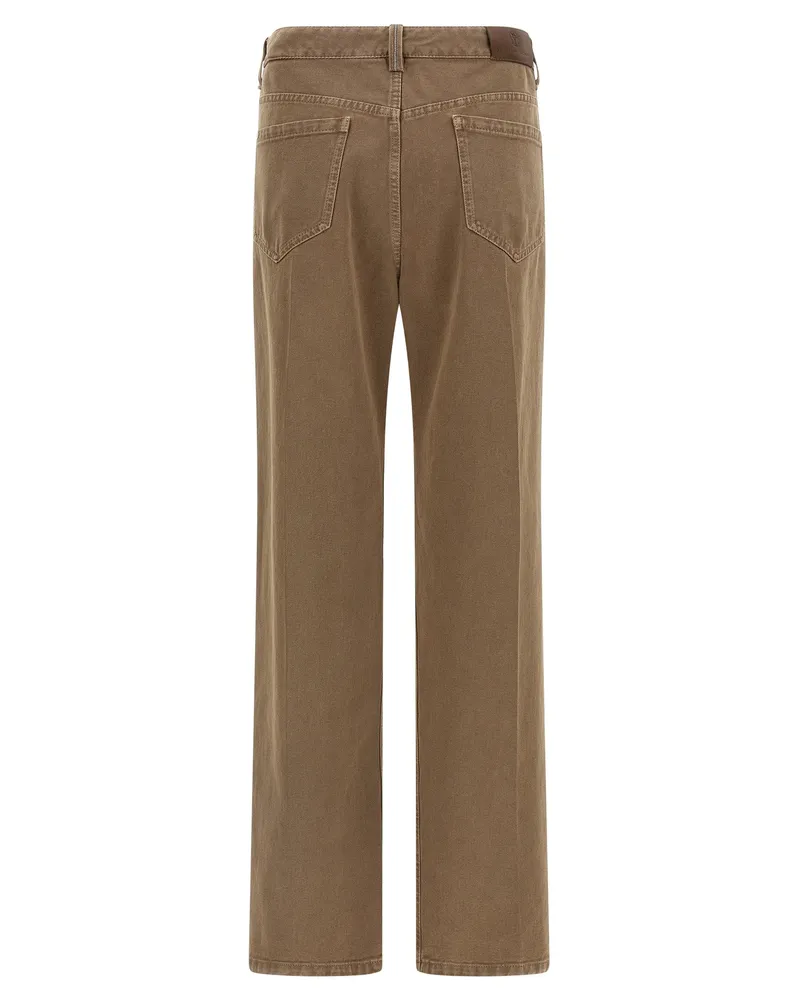 Brunello Cucinelli Garment-Dyed Denim Trousers — Beige Beige