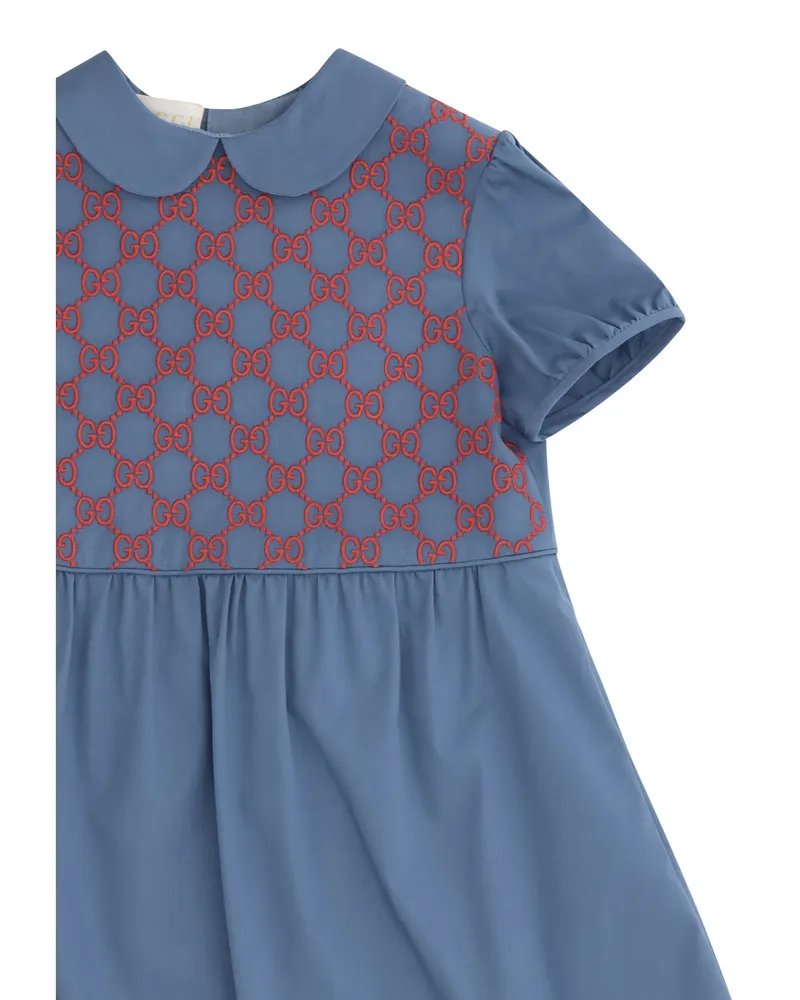 Gucci Girls' Dress Stretch Cotton Poplin Metal Blue Blue-Mix Blue/mix Blue