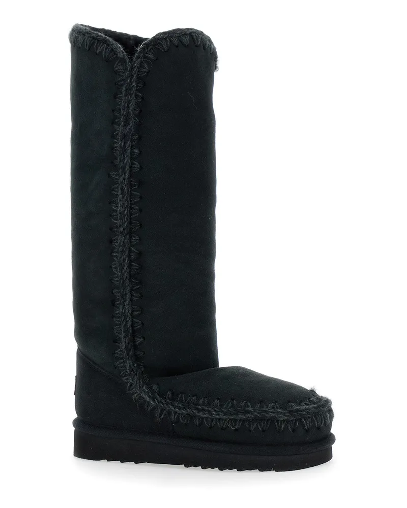 Mou Women's Black Boots With Braided Effect Sheep Black
