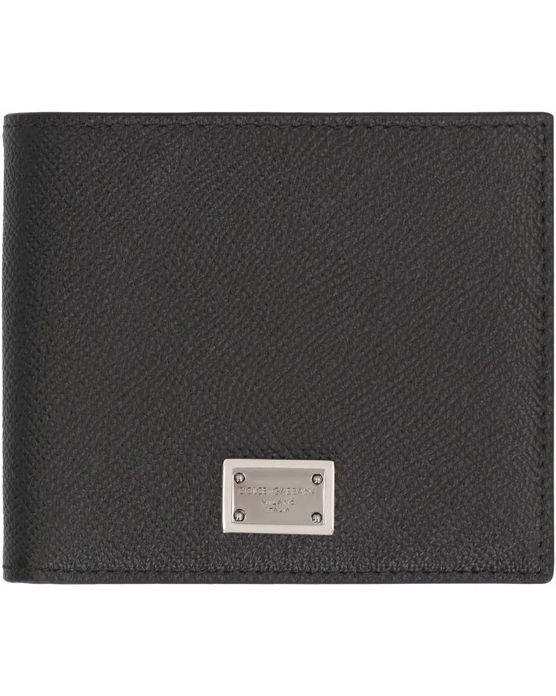 Dolce & Gabbana Men's Wallet Flap-Over Calfskin Black Calf Leather & Cardholders Black
