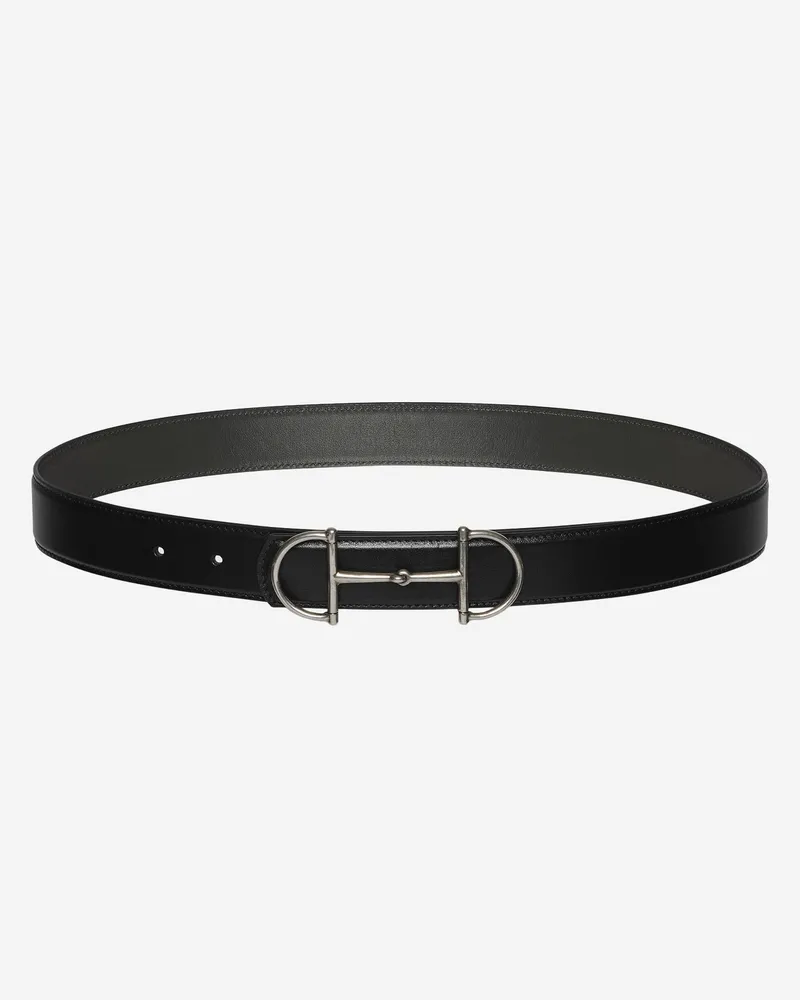 Gucci Men's Reversible Leather Belt With Clasp Black Calfskin Black