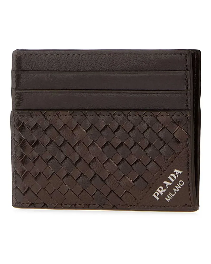 Prada Men's Dark Brown Leather Card Holder Bruciato Exterior: Portafogli Wallet Brown