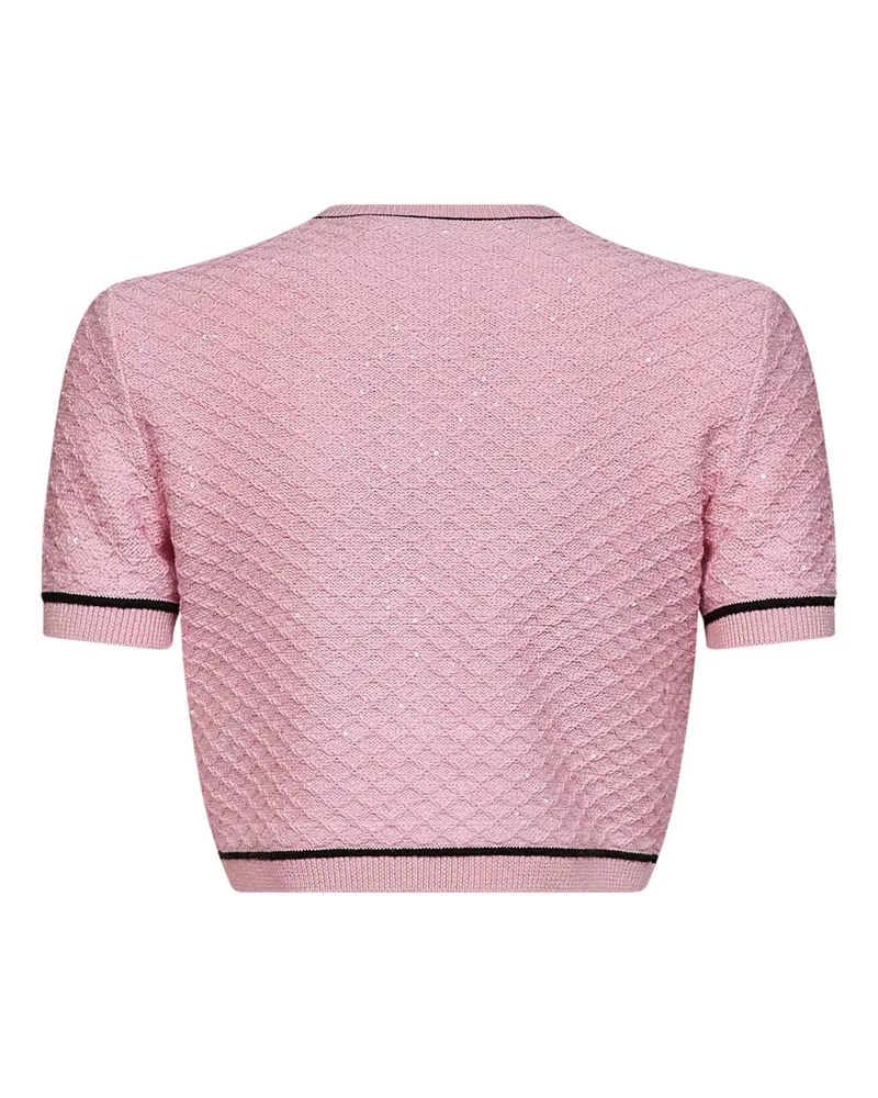 Self-Portrait Women's Cardigan Cropped Sequin Knit Pink Polyester Cardigans Sweater Pink