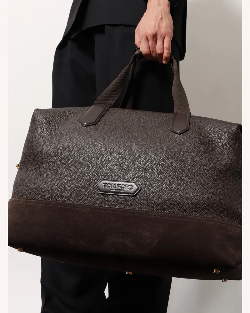 Tom Ford Men's Leather Travel Holdall With Suede Inserts Brown Luggage & Holdalls Brown