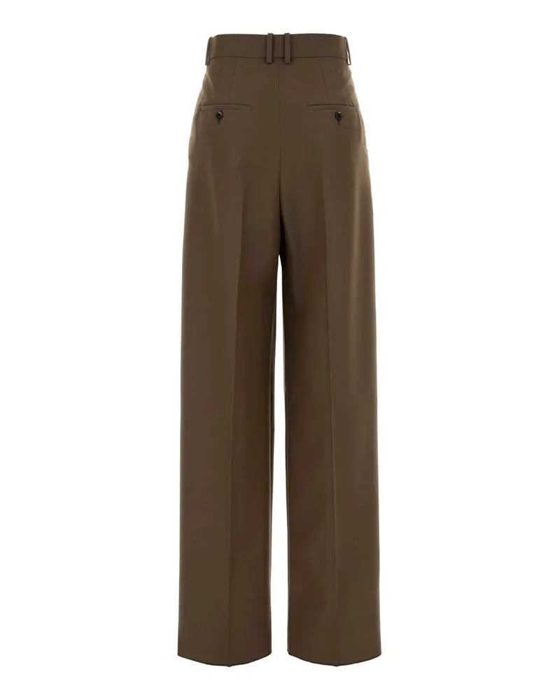 Saint Laurent Women's Mud Wool Blend Wide-Leg Pant Marronglace Exterior: Mohair Pantaloni Trousers Brown