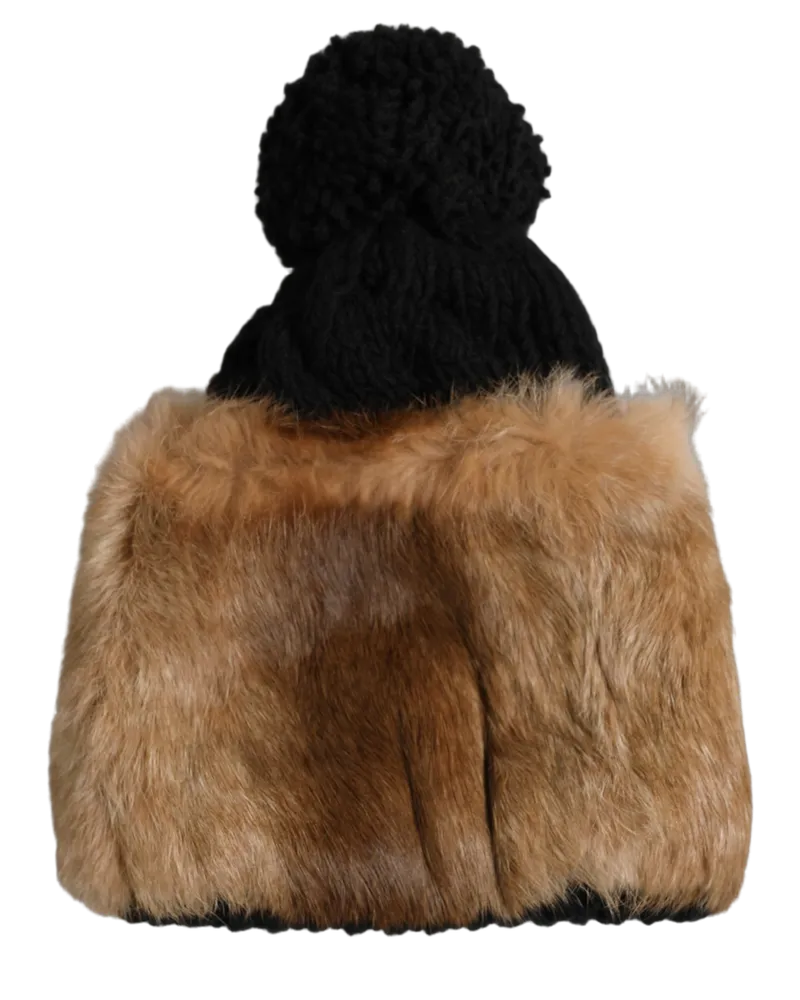Dolce & Gabbana Women's Black Brown Dyed Rabbit Real Fur Winter Beanie Hat And Virgin Wool: Wool Brown