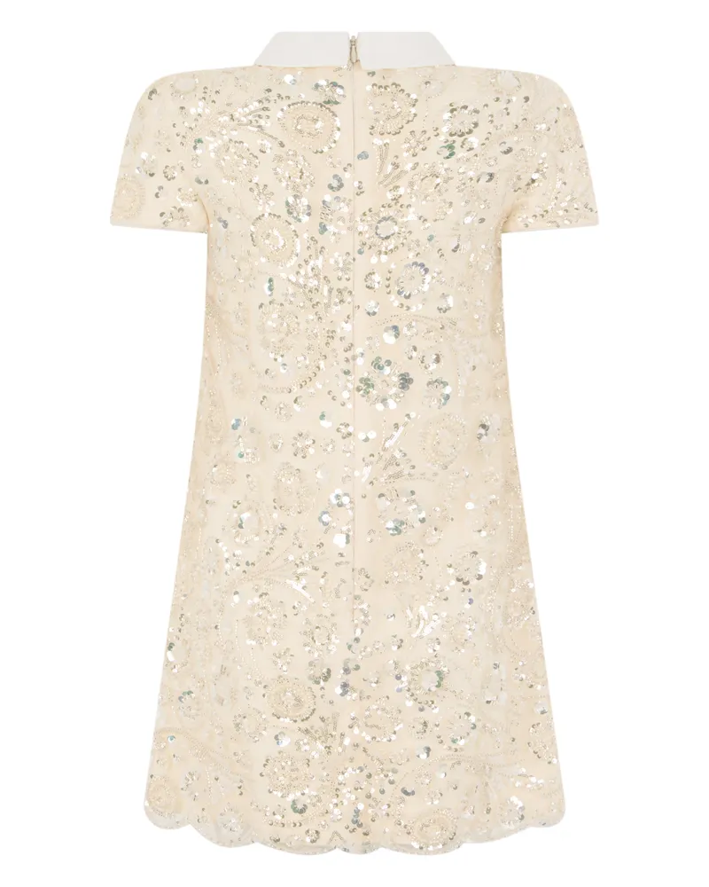 Self-Portrait Sequin-Embellished Floral Lace Mini Dress — Cream Cream