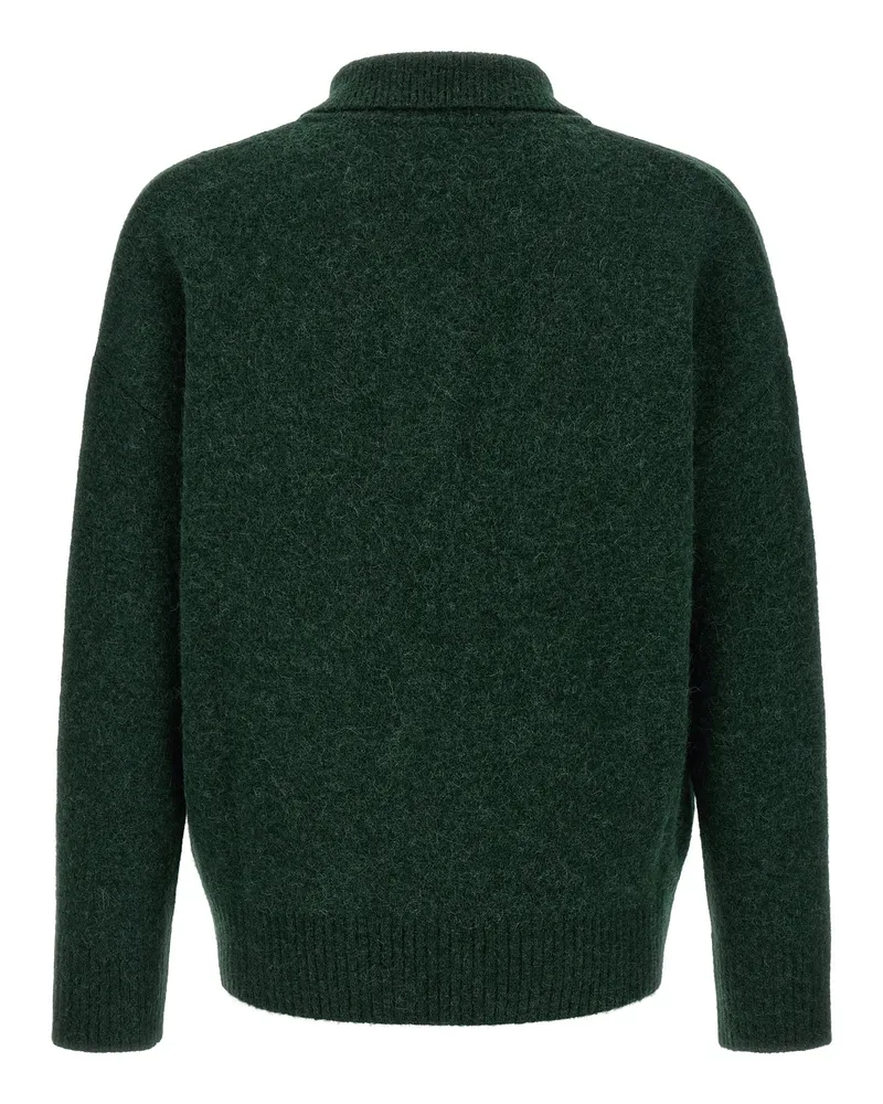 AMI Paris Men's Bicolor Alpaca Leather Polo Shirt Green