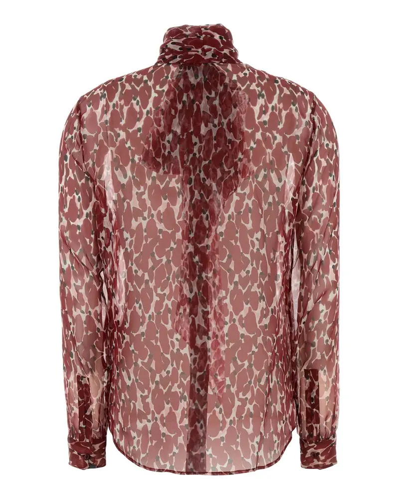 Saint Laurent Women's Printed Silk Shirt Craie Rouge Noir Exterior: Camicie Red
