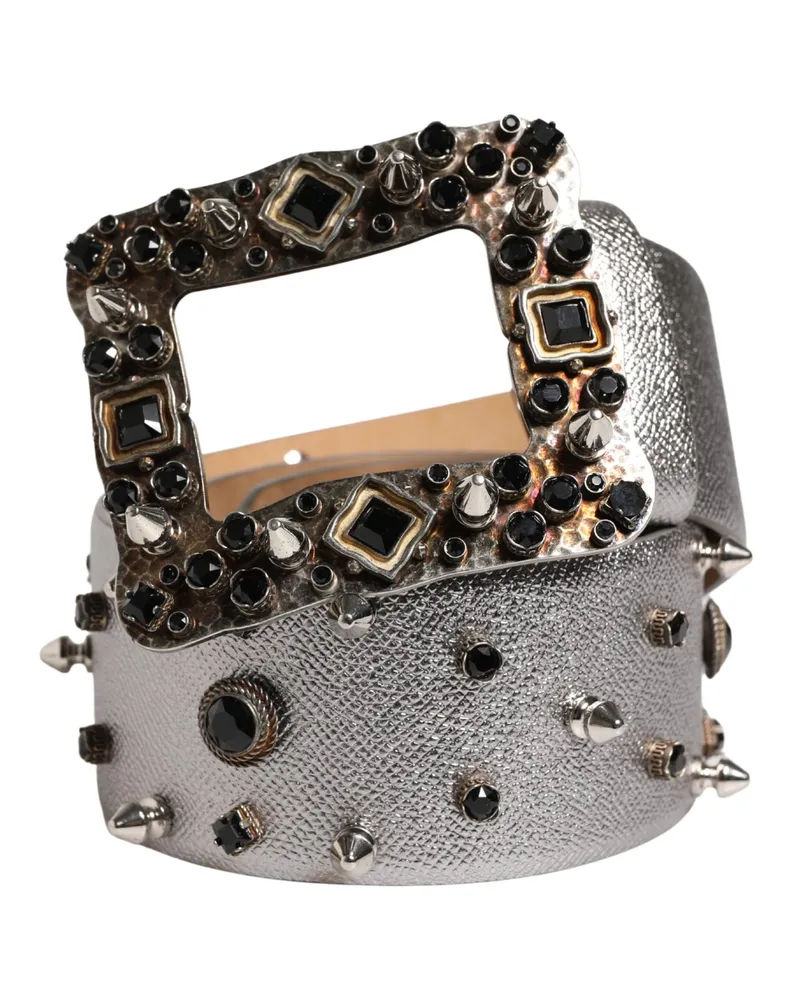 Dolce & Gabbana Crystal-Embellished Metal Buckle Belt — Silver Silver