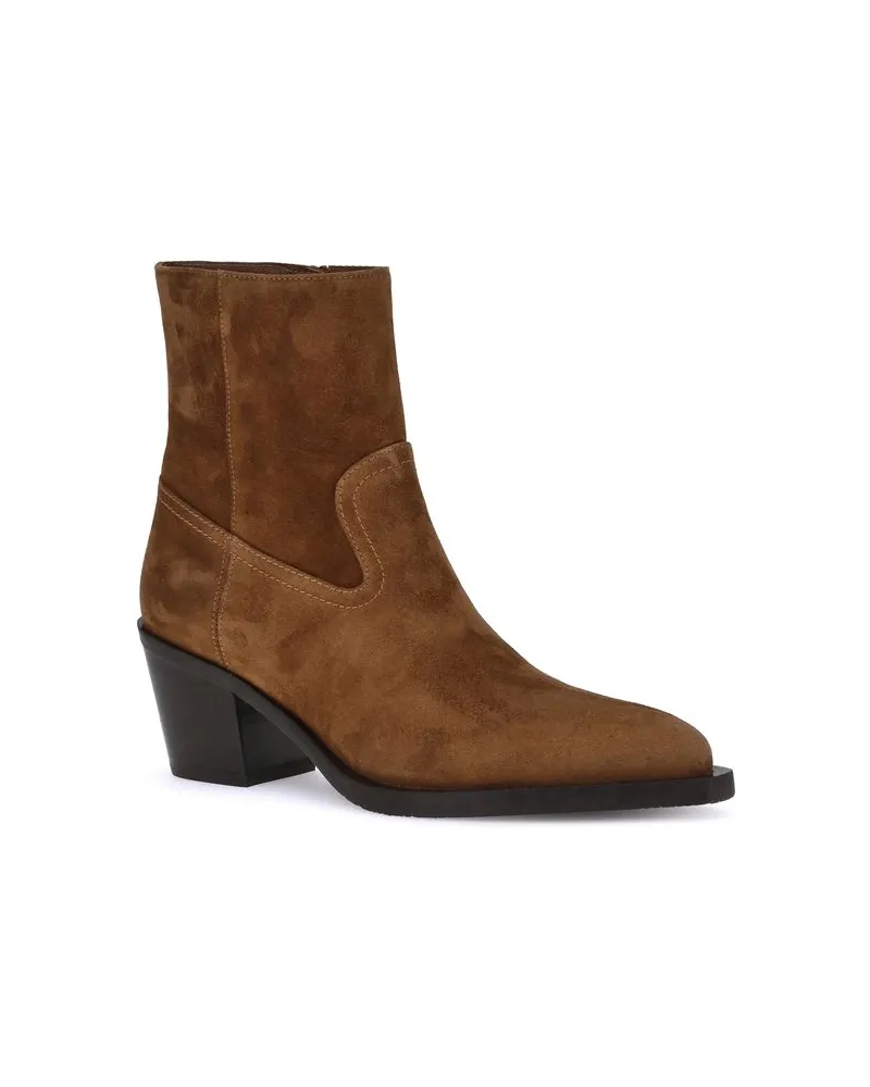 Stuart Weitzman Women's Brown Calf Leather Bos Taurus Ankle Boots Brown