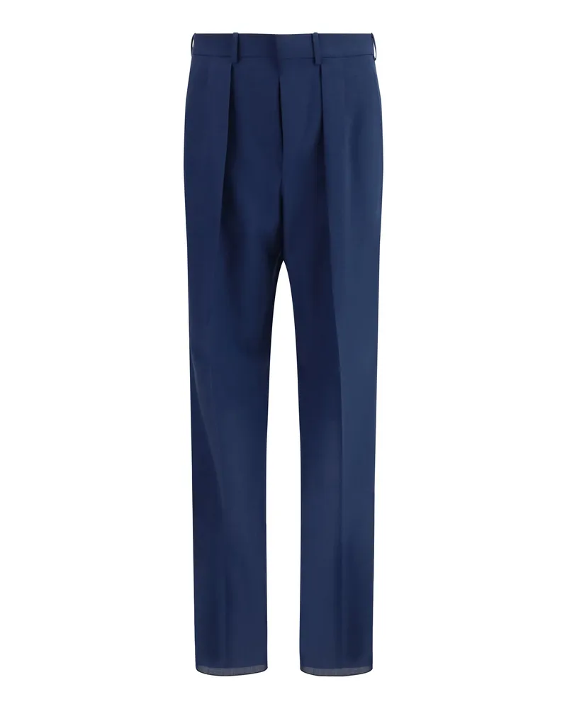 Tom Ford Men's Pleated Pants Prussian Blue Wool Trousers Blue