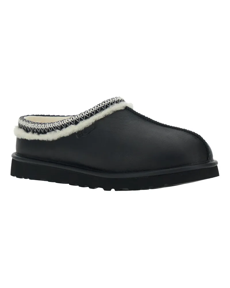 UGG Men's Black Mules With Embossed Logo Leather Black