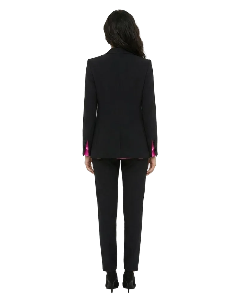 Dolce & Gabbana Contrast Lapel Silk Pant Suit — Black Black
