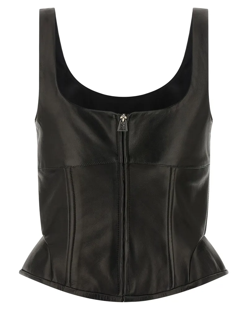 Ermanno Scervino Leather Bustier Bodysuit — Black Black
