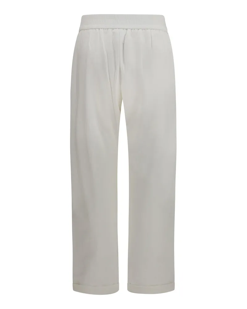 Brunello Cucinelli Women's Track Pants With Monili Detailing Natural Cotton Trousers White