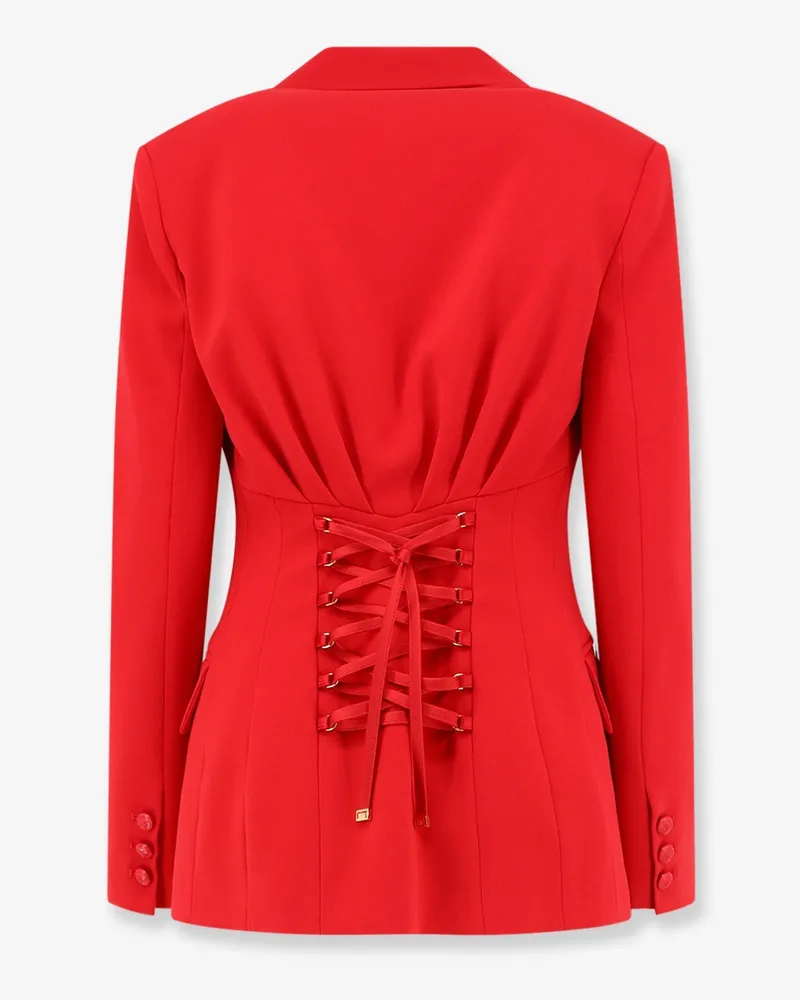 Elisabetta Franchi Women's Fitted Red Blazer With Laced Back Polyester Blazers Jacket Red