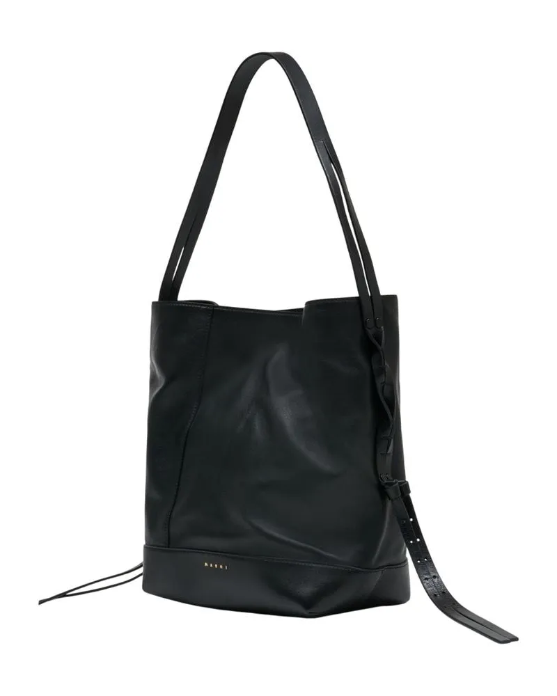 Marni Women's Hobo Small Shoulder Bag -  Leather Black Lambskin Shoulder-Hobo-Bags Black