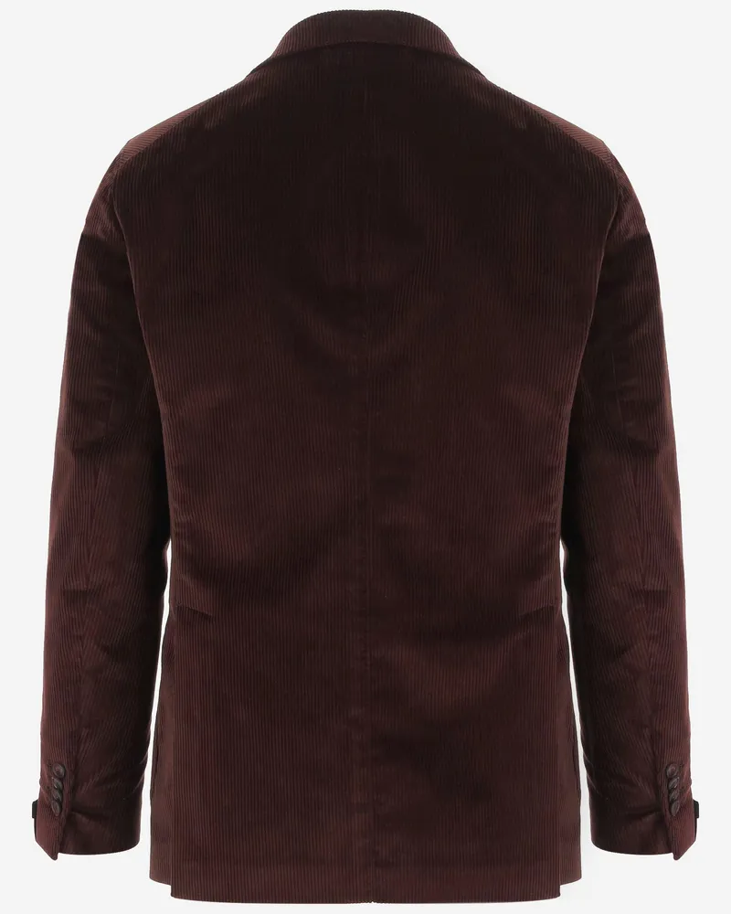 Tagliatore Men's Jacket Ribbed Stretch Cotton Brown Brown