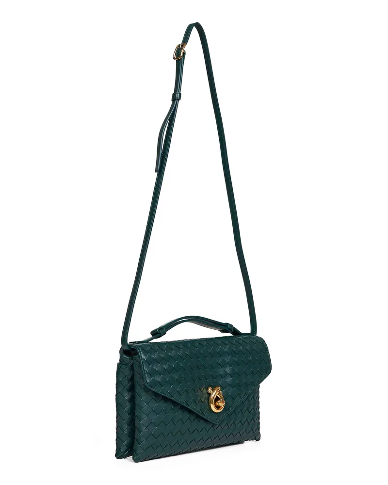 Bottega Veneta Women's Crossbody Bag Knot Lock Emerald Green Lambskin Satchels & Cross Body Green