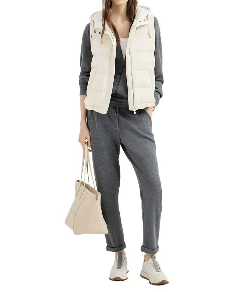Brunello Cucinelli Cotton-Silk French Terry Hoodie — Gray Gray