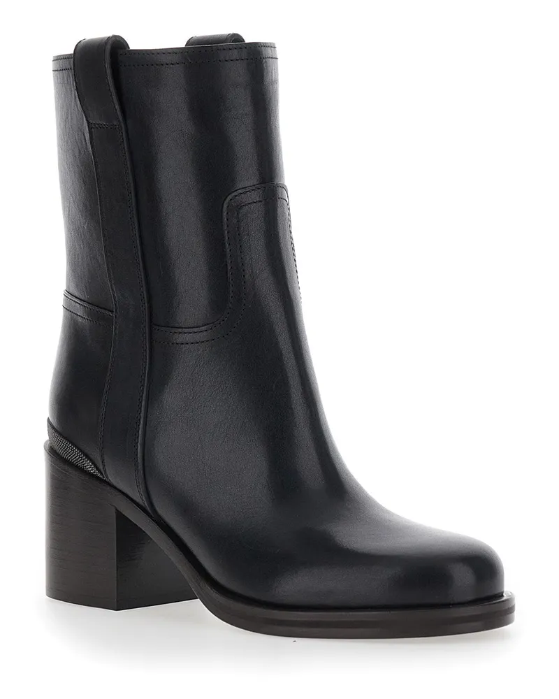 Brunello Cucinelli Women's Ankle Boots Black Leather Black