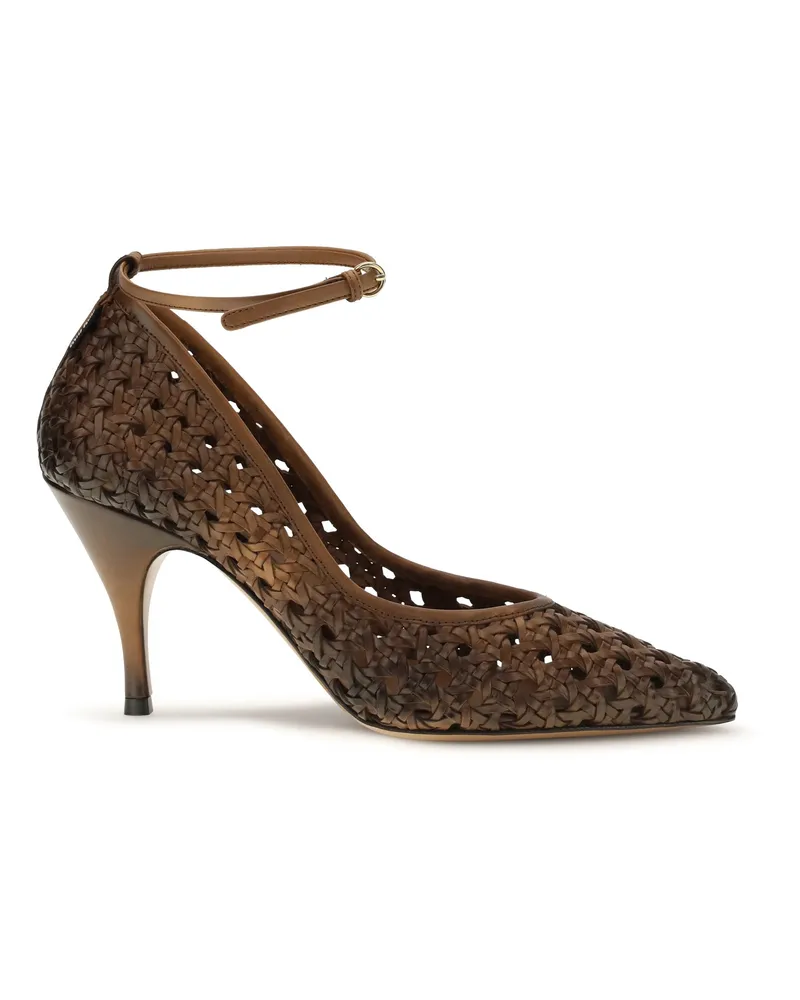 Miu Miu Women's Pumps Woven Leather Cognac High Heel Shoes Brown