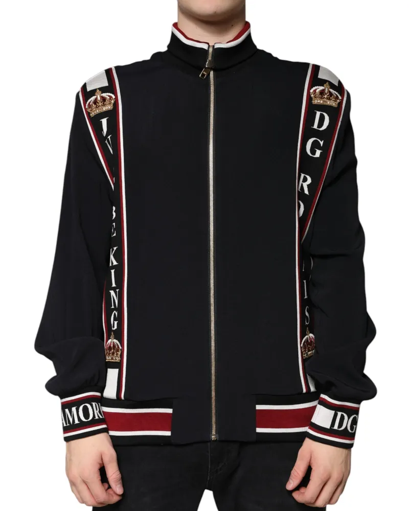Dolce & Gabbana Men's Black Dg King Full Zip Sweatshirt Sweater Viscose Elastane Clothing Black