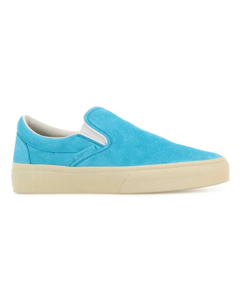 Tom Ford Men's Light Blue Suede Slip Ons Sneaker Blue