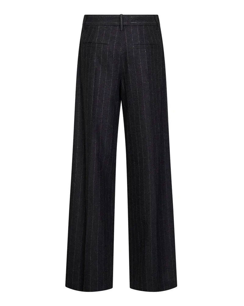 Brunello Cucinelli Women's Trousers Anthracite Wool-Blend Sequin Pinstripe Grey Virgin Wool Gray